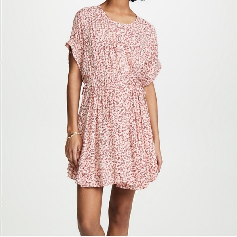 FREE PEOPLE One Fine Day Mini Dress Floral Swing Red Pink Coverup Size Medium